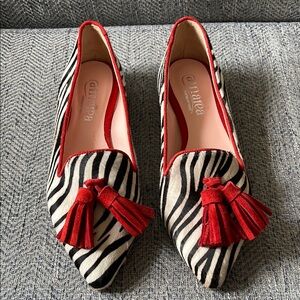 Amarea Zebra Pony Skin Loafers Slip On Handmade Shoes Size: 40